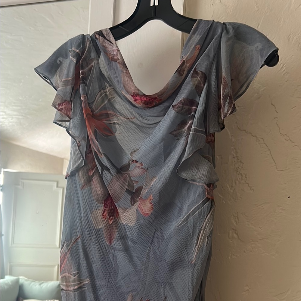 All Saints Dusty Blue Floral Cowl Maxi Dress - Picture 5 of 9